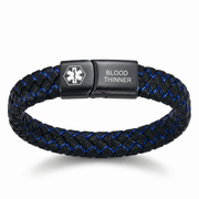 Bracelet anticoagulant tressé noir et bleu, plaque gravée Blood Thinner et symbole médical