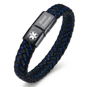 Bracelet tressé noir et bleu, gravure Blood Thinner